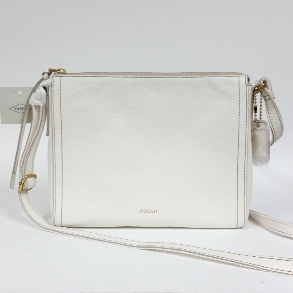 Fossil Emma Crossbody Coconut Color (Ivory) Adjustable Strap Handbag Leather Bag
